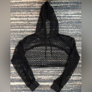 Black Mesh Cropped Hoodie
